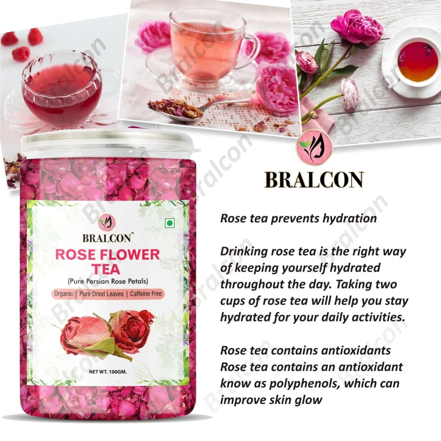 Bralcon Organic Rose Flower Tea, 100 gm, Pure Persian Rose Petals