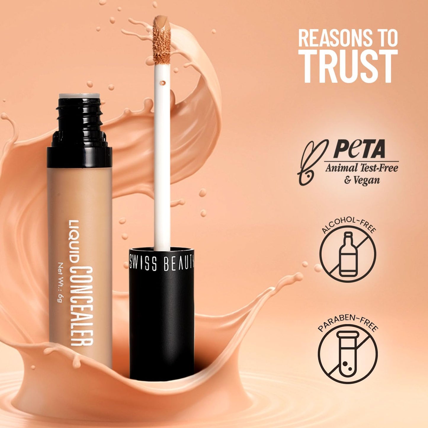 Swiss Beauty Liquid Light Weight Concealer With Full Coverage |Easily Blendable Concealer For Face Makeup With Matte Finish | Shade- Medium - Moyen, 6g