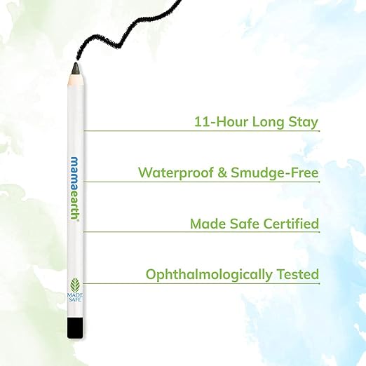 Mamaearth Charcoal Black Long Stay Kohl Pencil, Kajal Black Waterproof, With Castor Oil & Chamomile For 11 Hour Smudge free Stay with Free Sharpener, 2 Piece Set