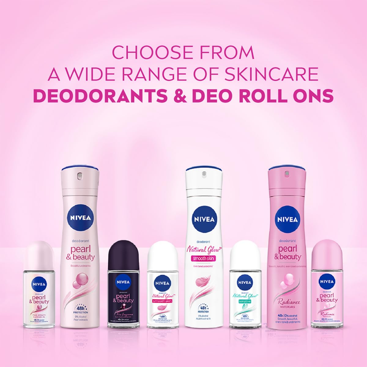 NIVEA Natural Glow Smooth Skin Deodorant Underarm Roll On for Women| Vitamin C, Vitamin E, Avocado oil and Licorice Extract | 72 H Even Toned, Smooth & Bright Underarms | 0% Alcohol and Dermat Approved |50 ml