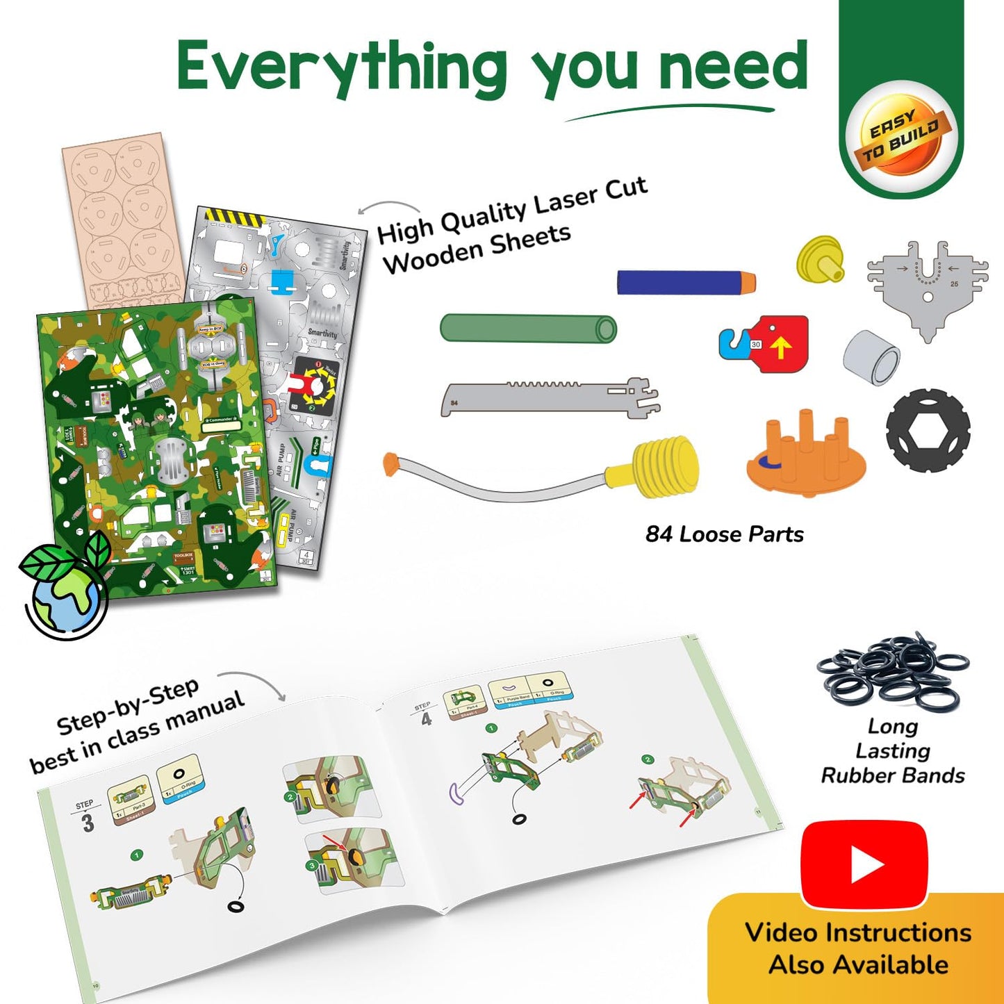 Smartivity DIY Military Vehicle STEM Building Set for Kids 8-14 Years,Army Truck with Air Powered,Missle Launch System