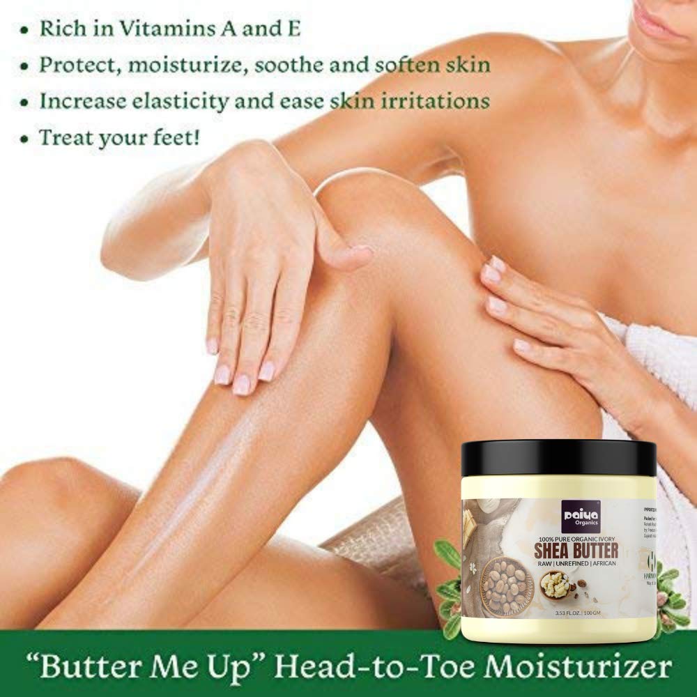 Paiya Organics Raw Unrefined Organic Shea Butter For Skin Face Hair & Stretch Marks, 200 gm