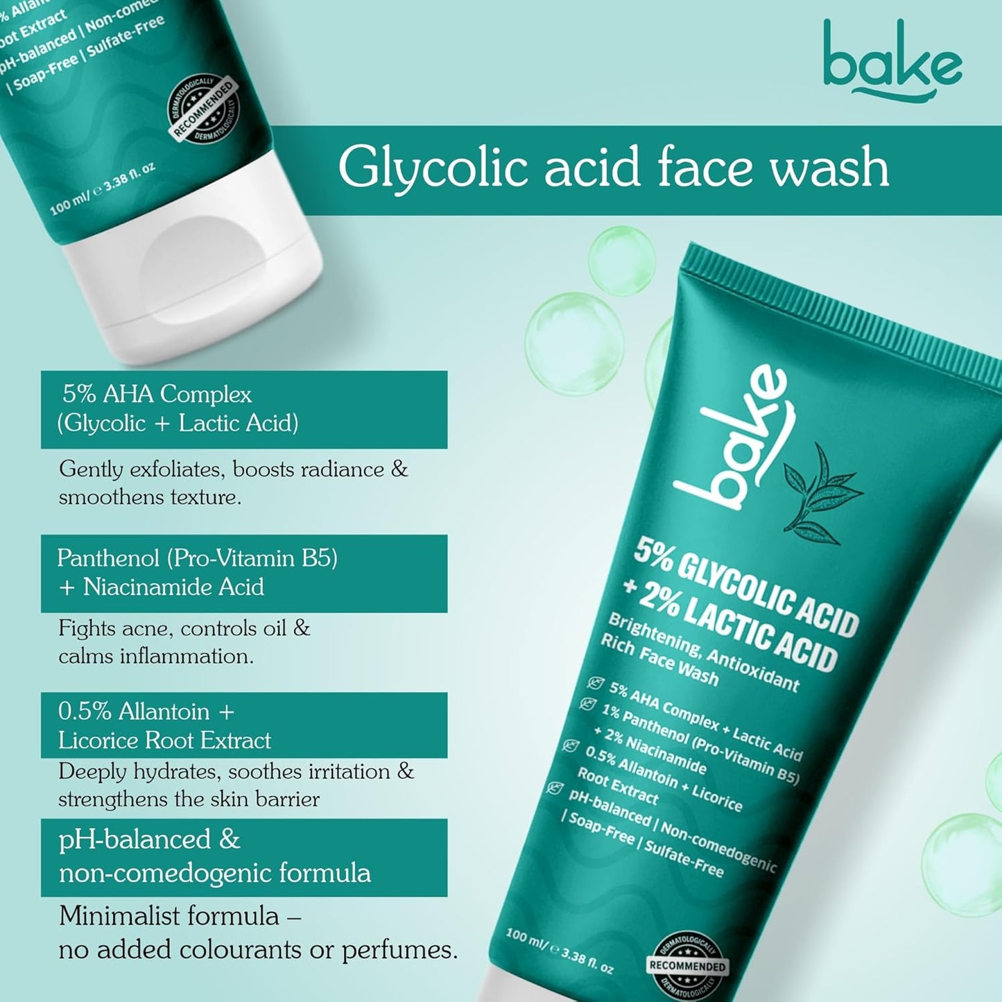 Bake 5% Glycolic Acid Face Wash, Glowing Face Wash - 100 ml