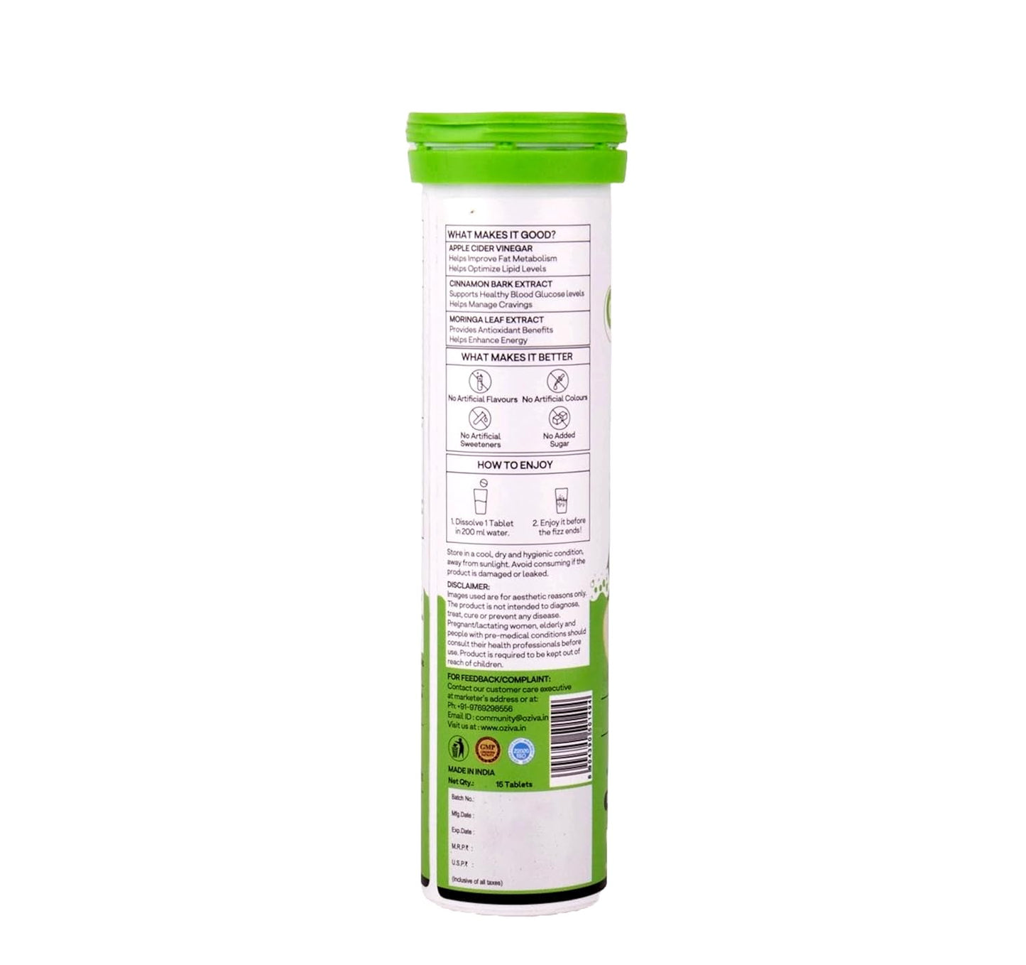 OZiva Acv Moringa, Control Cravings, Apple Cider Vinegar, Cinnamon, Guggul, Green Apple, Pack Of 2