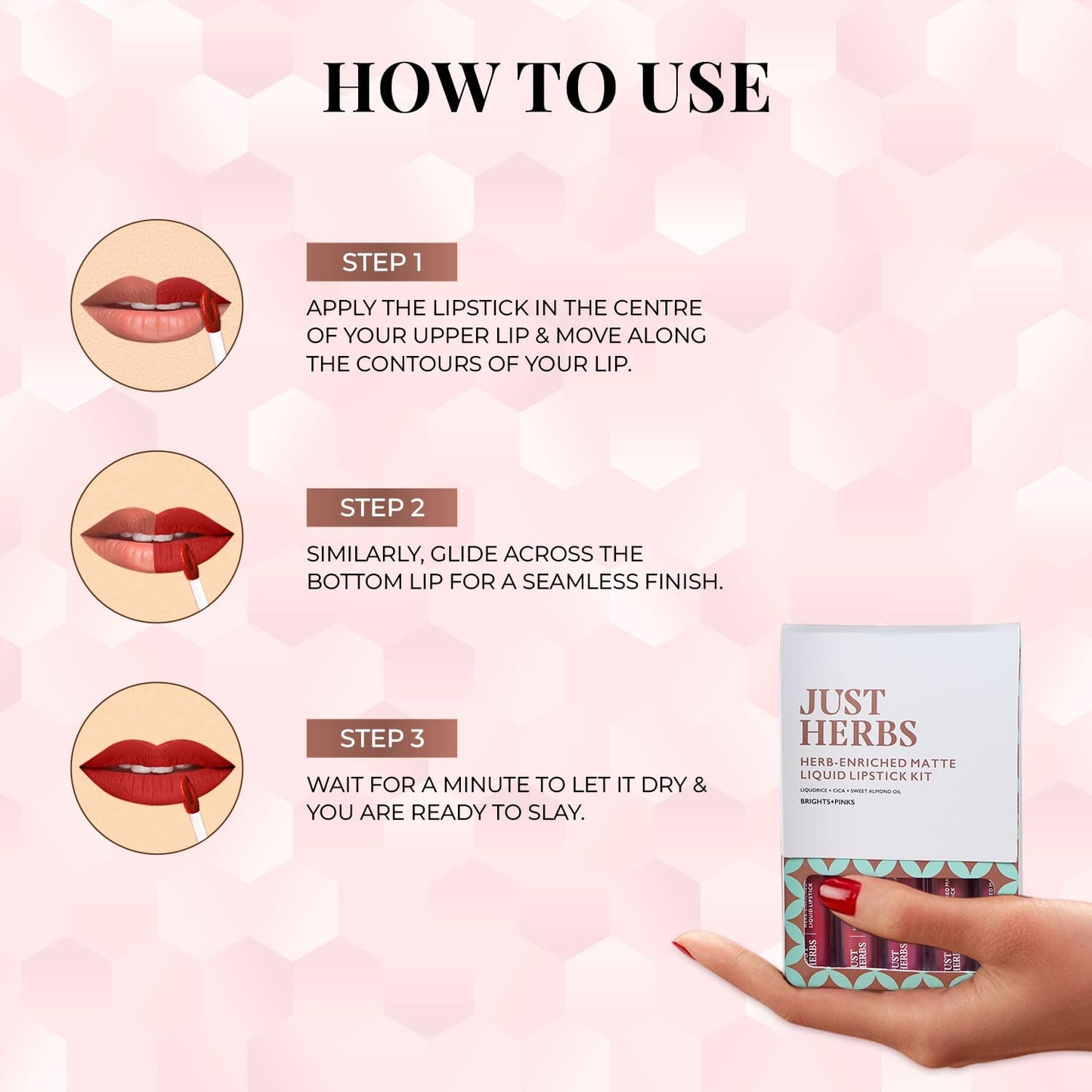 Just Herbs Ayurvedic Liquid Matte Lipstick Kit Set Of 5, Brights & Pinks, 5 ml (Pack of 2)