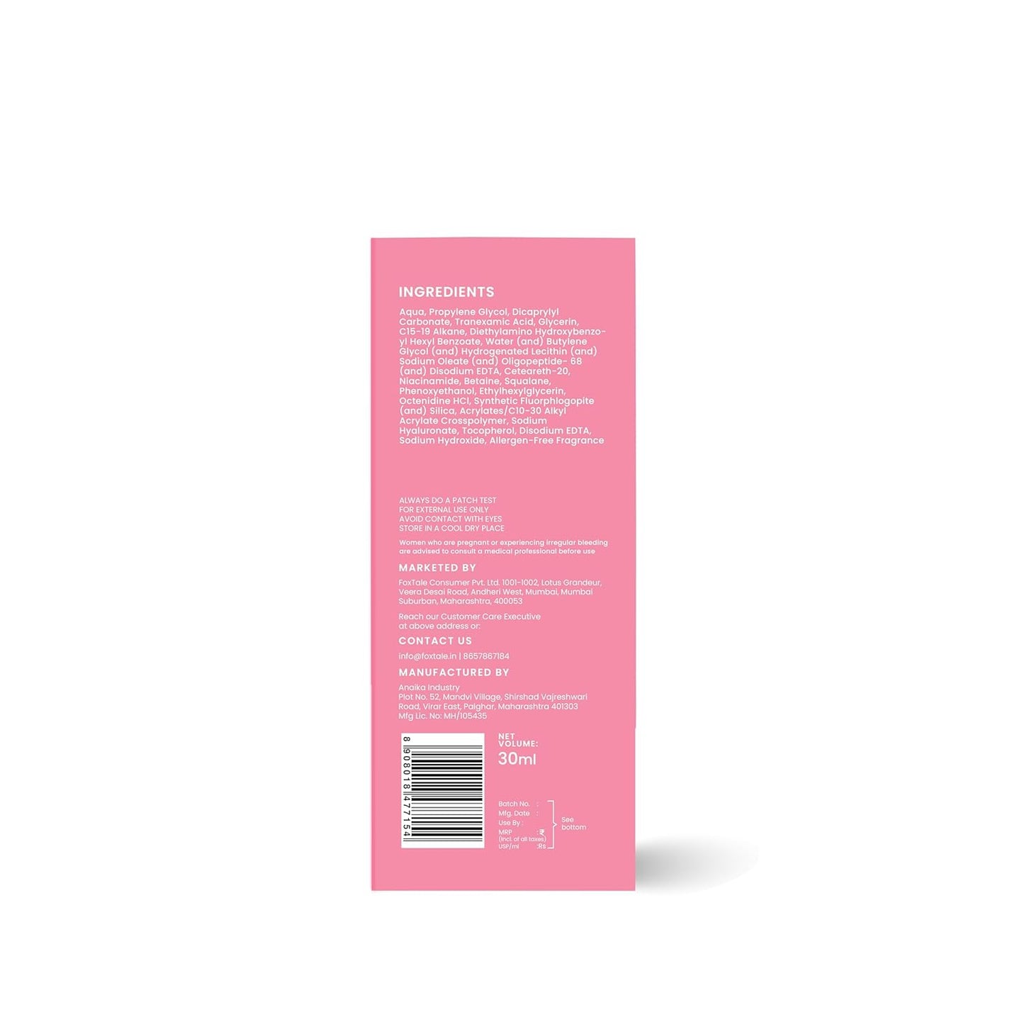 Foxtale 3% Tranexamic Acid Face Serum with Peptides & Niacinamide, 30 ml
