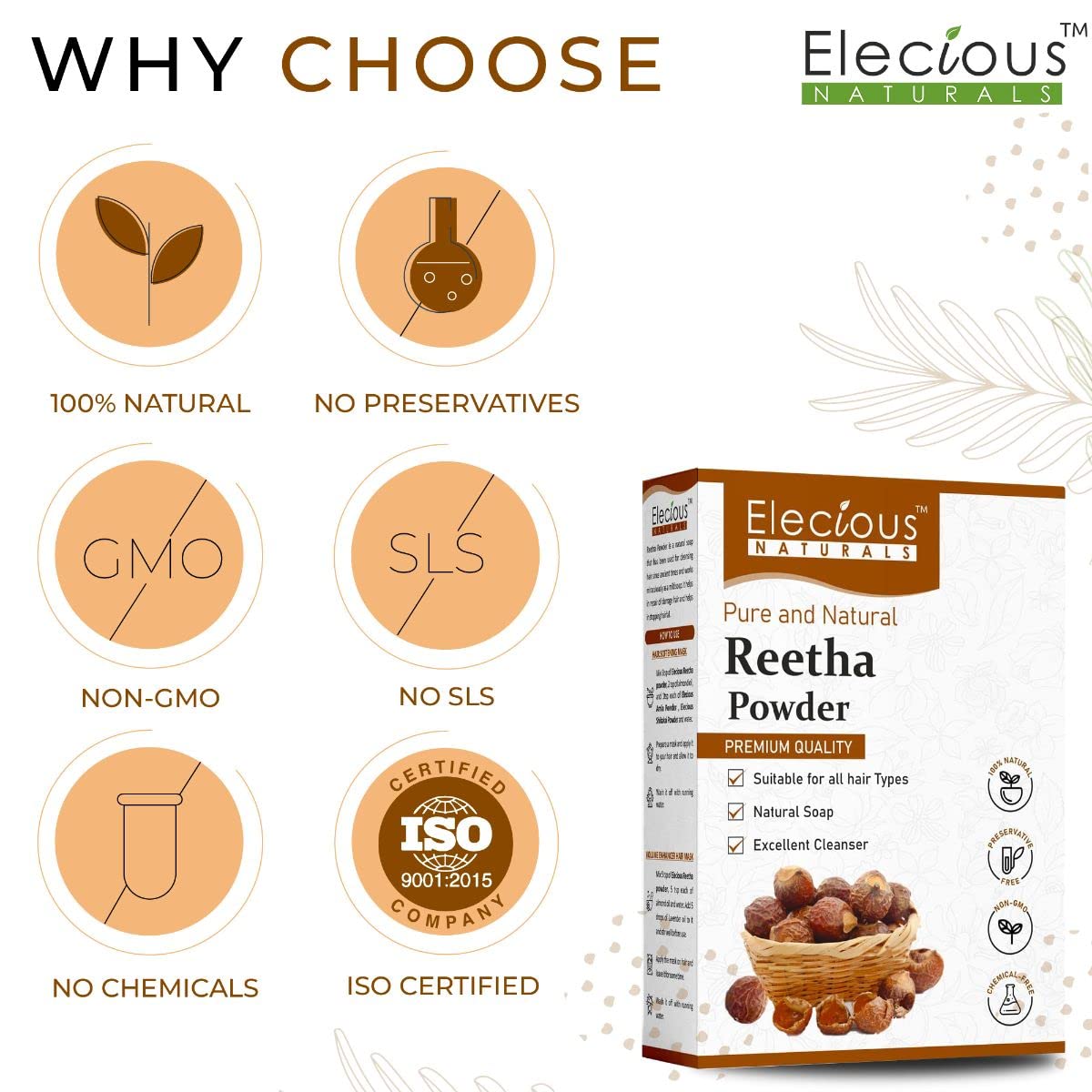Elecious Pure Reetha Powder for Hair, 200 gm