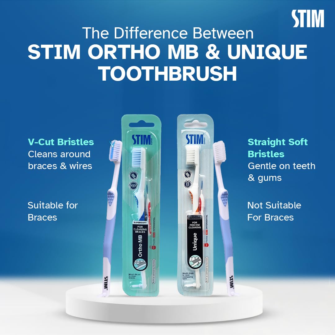 STIM Ortho Mb Toothbrush, For Braces Super Soft Bristles, Pack Of 2