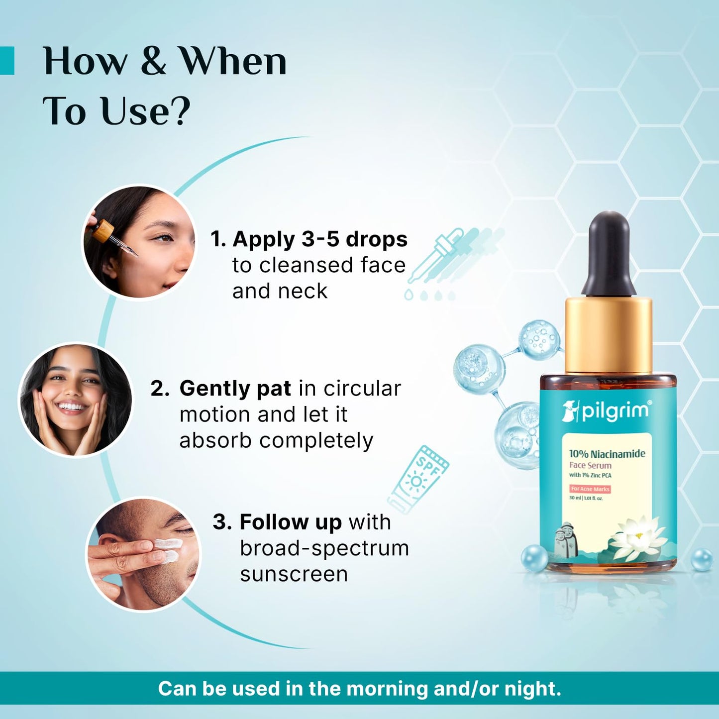 Pilgrim 10% Niacinamide Serum 30ml For Acne Marks|With 1% Zinc PCA, Salicylic & Hyaluronic Acid|Niacinamide Serum For Oily Skin, Acne-Prone, Combination, Normal Skin|Oil Control, Anti-Acne|Women & Men