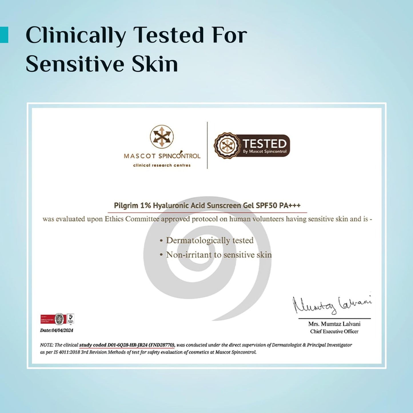 Pilgrim 1% Hyaluronic Acid Sunscreen Gel SPF 50 +++ with Korean White Lotus, 50 gm