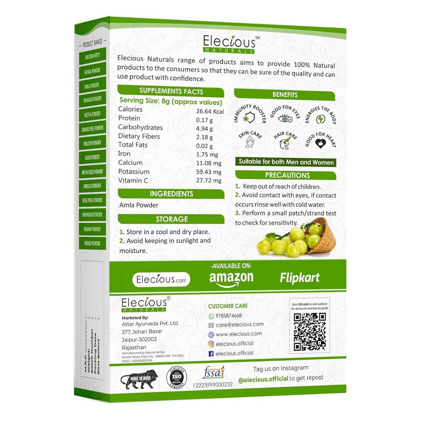Elecious Naturals Amla Powder for Hair Growth, 250 gm