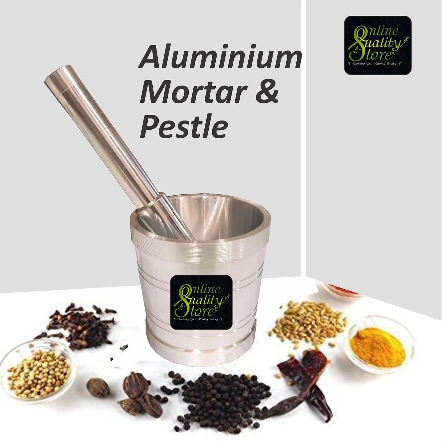 Online Quality Store Kitchen Khalbatta Okhli Masher |Mortar and Pestle Set |Aluminium Khal Batta|Imam dasta |Okhli|Musal|Khallad