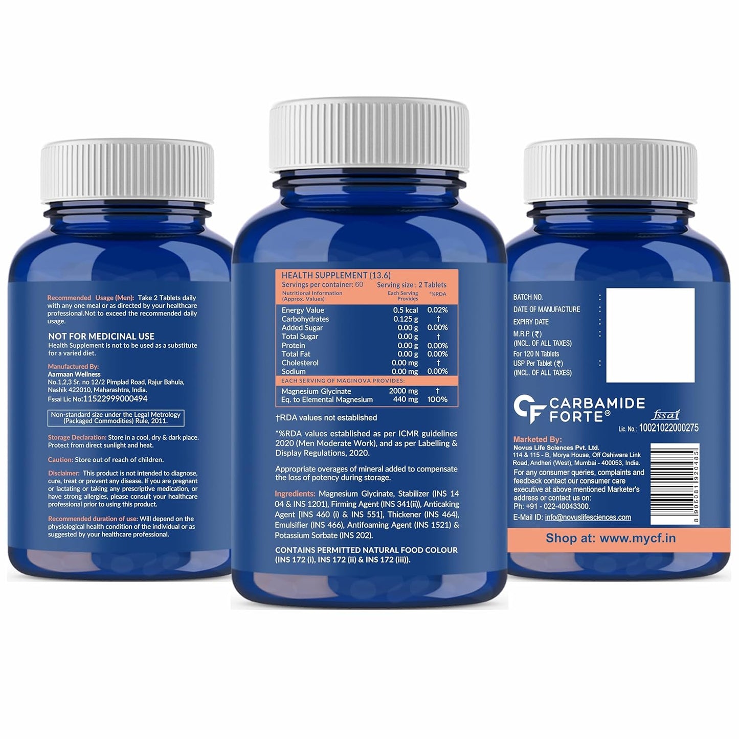 Carbamide Forte Chelated Magnesium Glycinate Supplement 2000mg Per Serving | Supports Muscle Recovery & Better Sleep - 120 Veg Tablets
