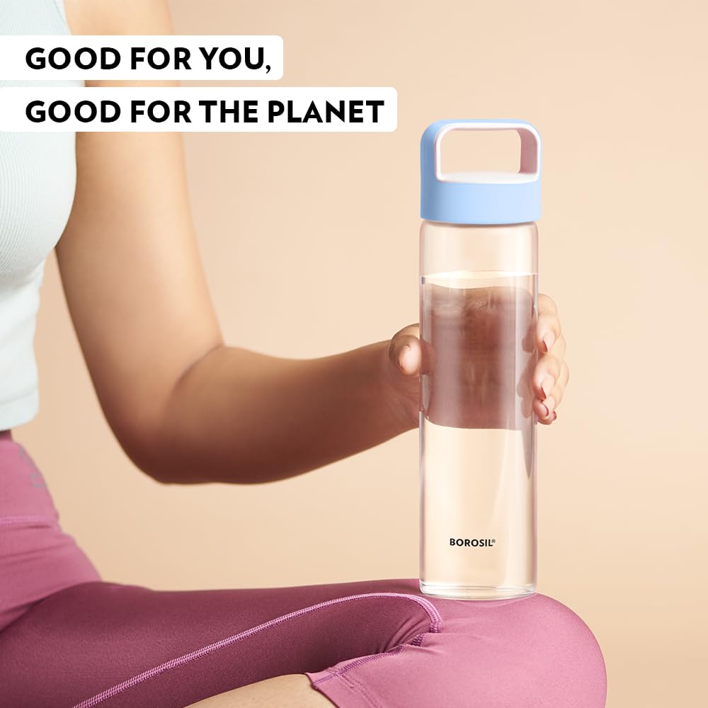Borosil Neo Glass Water Bottle, 550 ml, Stylish & Transparent