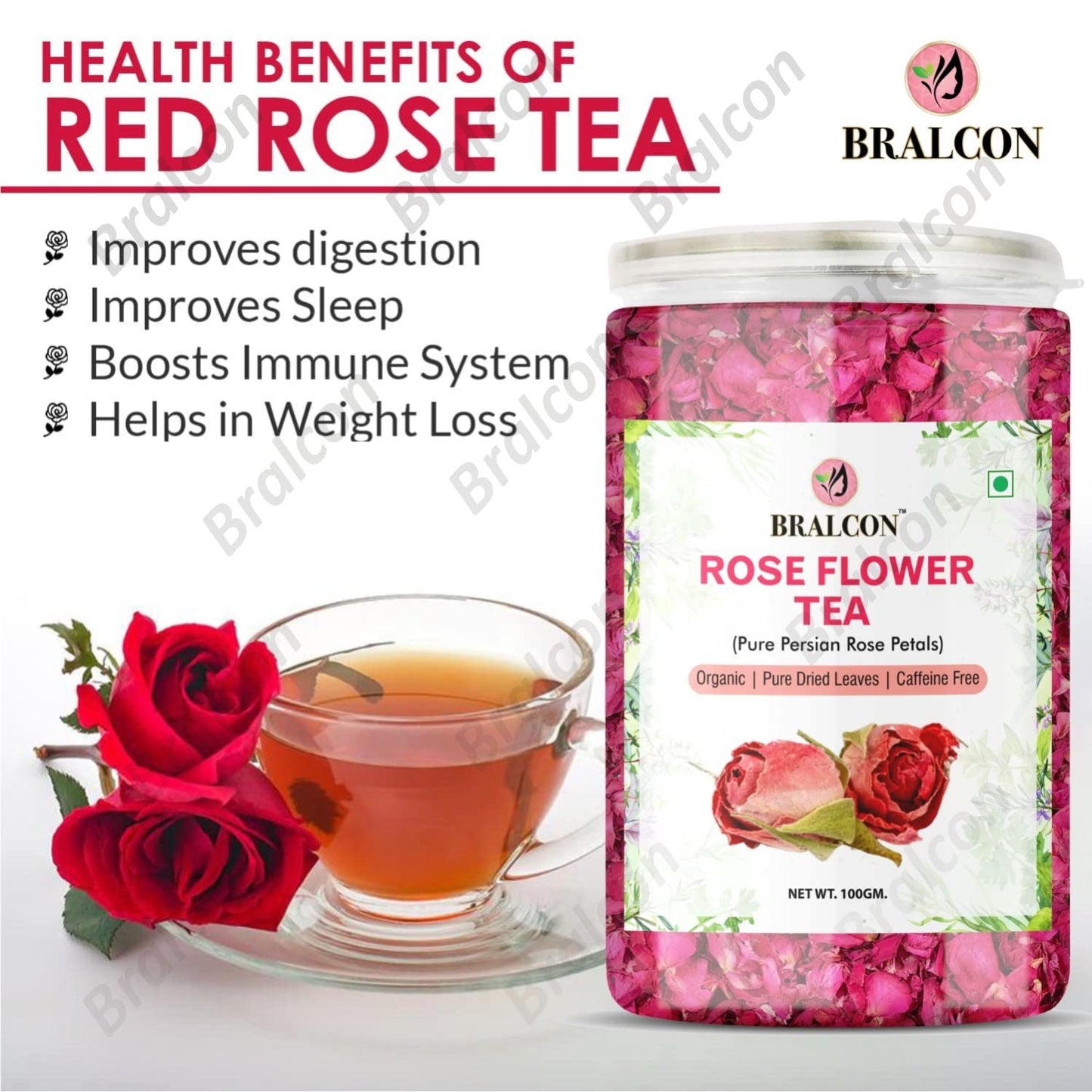 Bralcon Organic Rose Flower Tea, 100 gm, Pure Persian Rose Petals