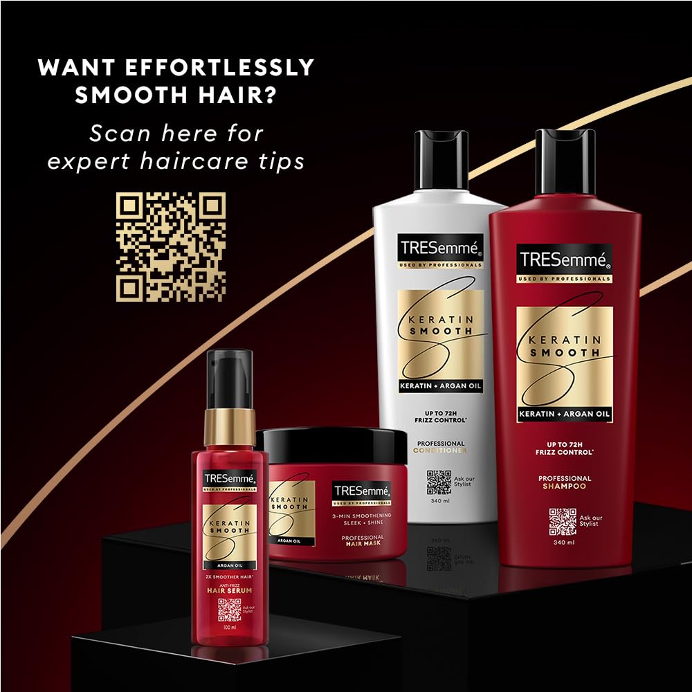 TRESemmé Keratin Smooth Anti-Frizz Hair Serum 50ml with Argan Oil|| for 2X Smoother Hair and Long Lasting Frizz control upto 48H even in 80% humidity