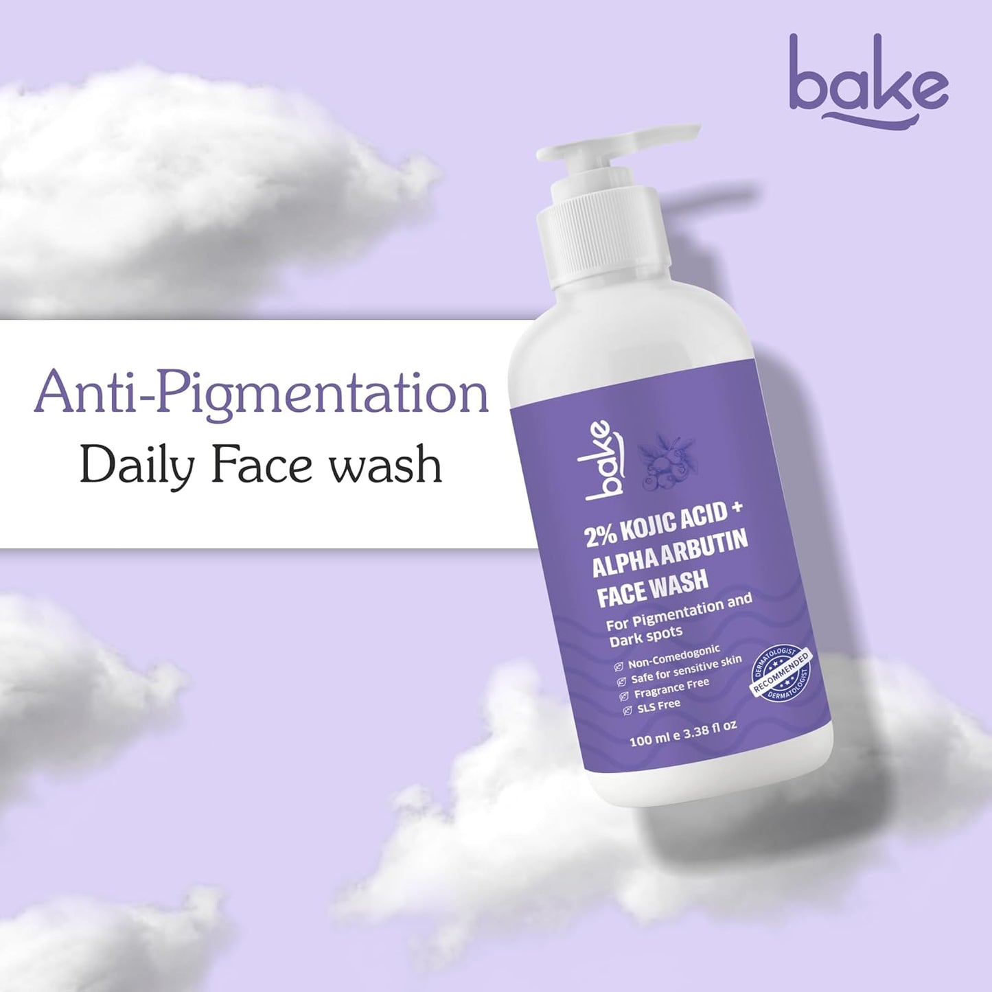 BAKE 2% Kojic Acid Brightening Face Wash with Alpha Arbutin & Niacinamide | De-Tan Face Wash | For Pigmentation, Dark Spots & Tan Removal | Anti Pigmentation Daily Wash - 100ml