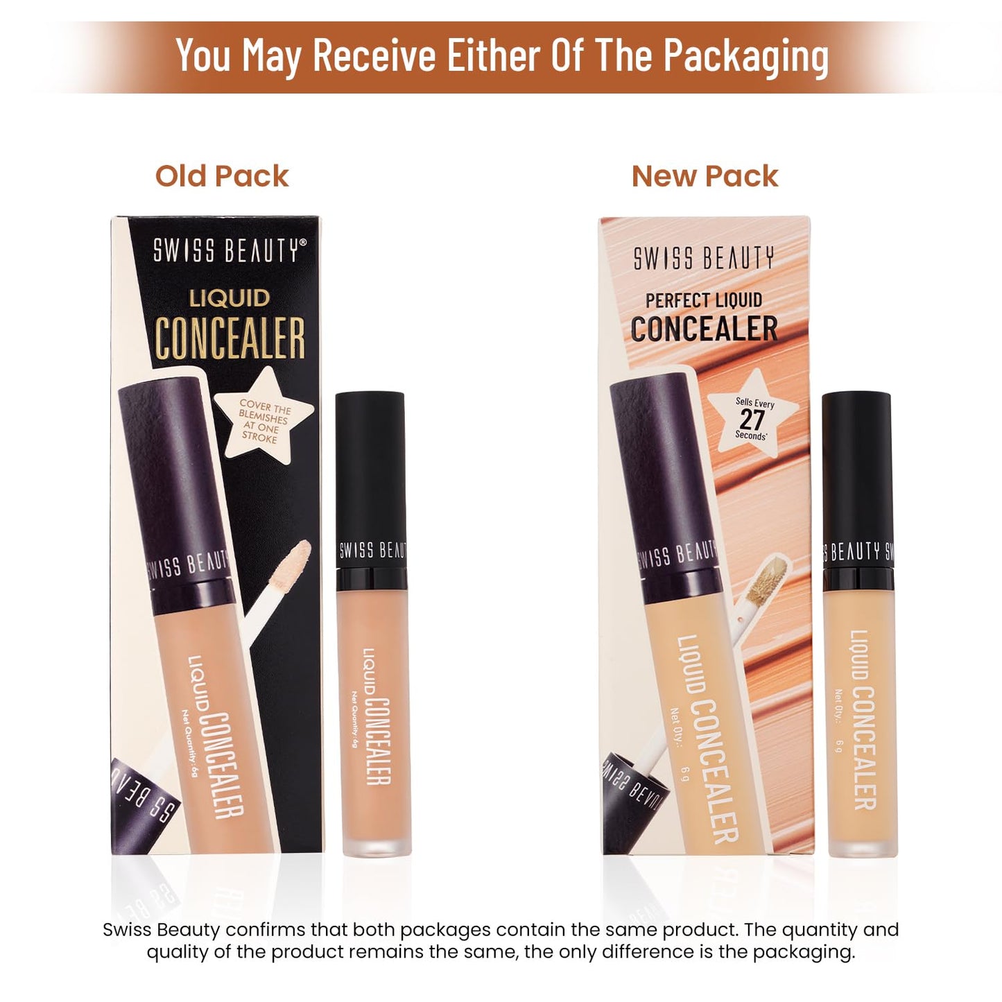 Swiss Beauty Liquid Light Weight Concealer With Full Coverage |Easily Blendable Concealer For Face Makeup With Matte Finish | Shade- Natural, 6g