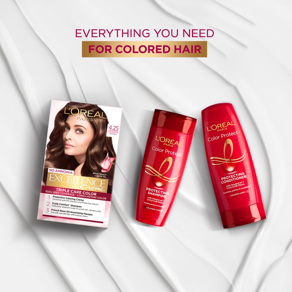 L'Oréal Paris Permanent Hair Colour, Radiant At-Home Hair Colour with up to 100% Grey Coverage, Pro-Keratin, Up to 8 Weeks of Colour, Excellence Crème, 3.16 Burgundy, 72ml+100g