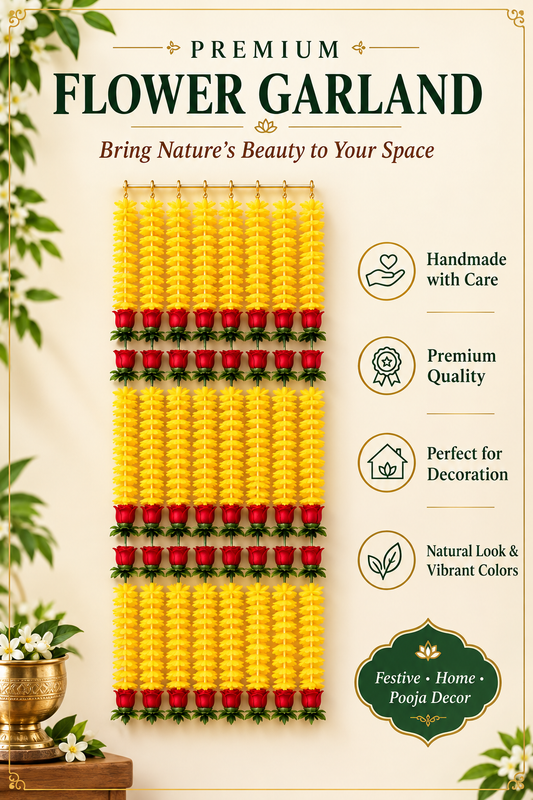 Arabuzz Premium Flower Garland featuring vibrant yellow flowers with red rose accents.