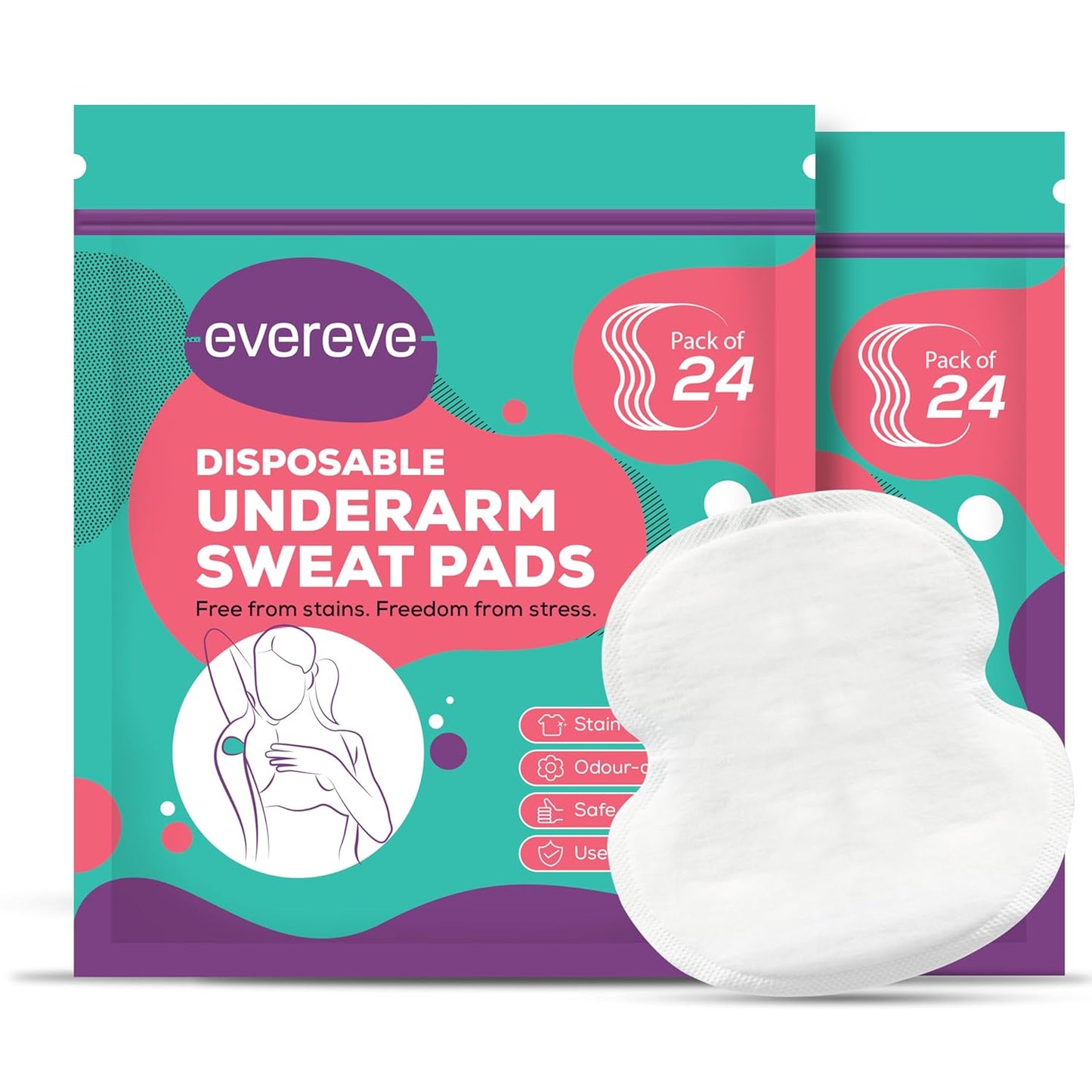 Evereve Disposable Underarm Sweat Pads (24's x 2) 48 pcs for Women & Men, Folded