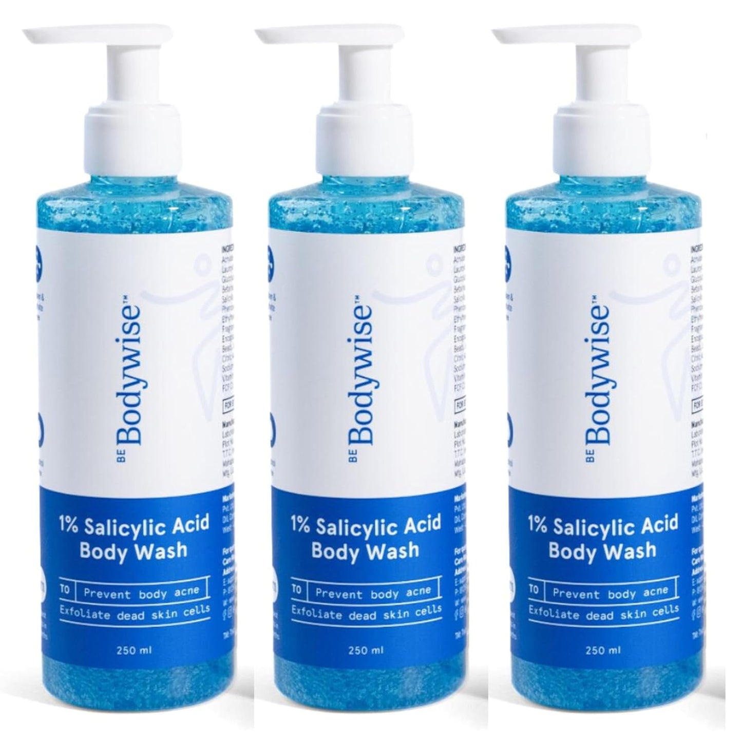 Be Bodywise 1% Salicylic Acid Body Wash | Helps to Prevent Body Acne & Cleanse Skin | Paraben and SLS free - 750ml , Pack of 3