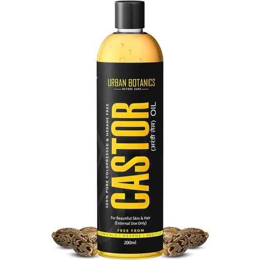 Urban botanics Cold Pressed Castor Oil For Hair Growth, Skin Care, Moisturising Dry Skin, Nails, Eyelash - Virgin Grade - Organic - 200ml