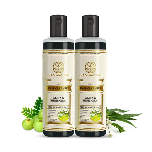 Khadi Natural Ayurvedic Amla And Bhringraj Hair Cleanser(Shampoo), 210 ml Each