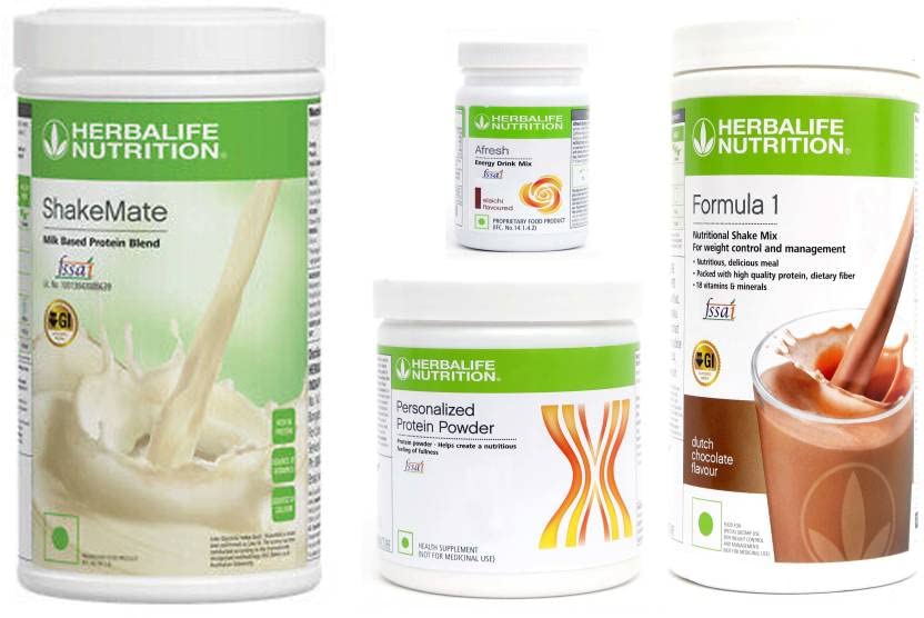 Herbalife Weight Loss Combo (Formula 1 Chocolate Flavor, Shake Mate Vanilla Flavor, Protein Powder & Afresh Energy Drink Elaichi Flavor , 1250 gm
