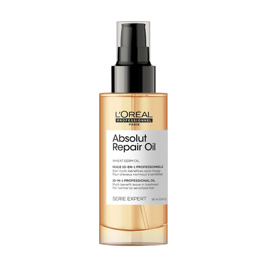 L’Oréal Professionnel10-in-1 Leave-in Oil, With Protein And Gold Quinoa for Dry And Damaged Hair, Serie Expert Absolut Repair, 90 ml