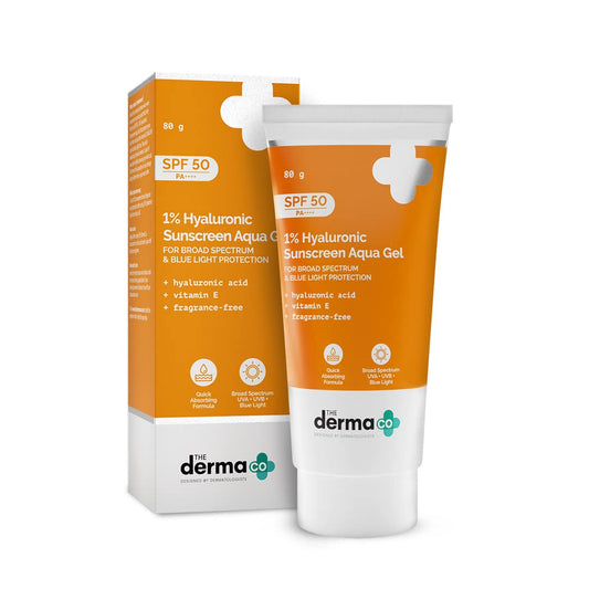 The Derma Co 1% Hyaluronic Sunscreen Aqua Gel SPF 50 PA++++, 80 gm