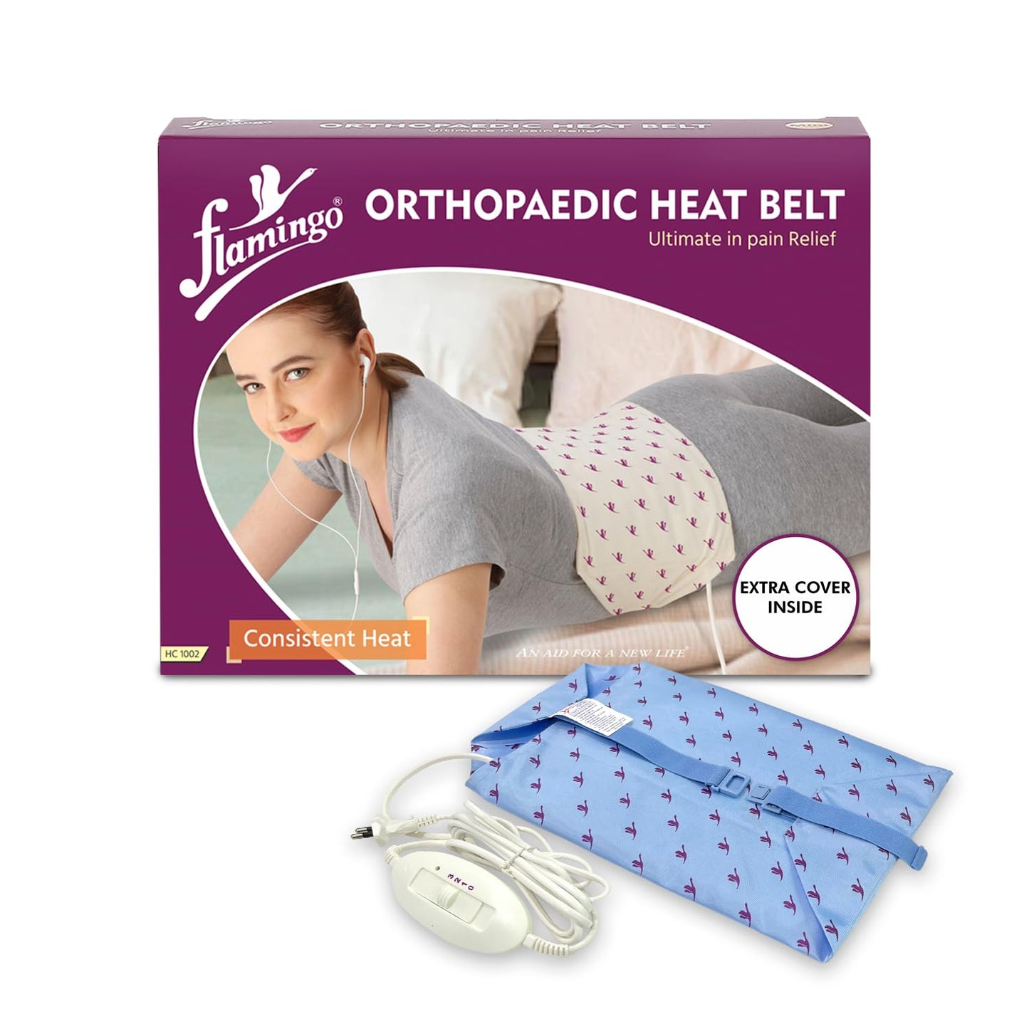 Flamingo Orthopaedic Electric Heating Pad with Extra Cover | Heat Belt with Temperature Controller , Regular