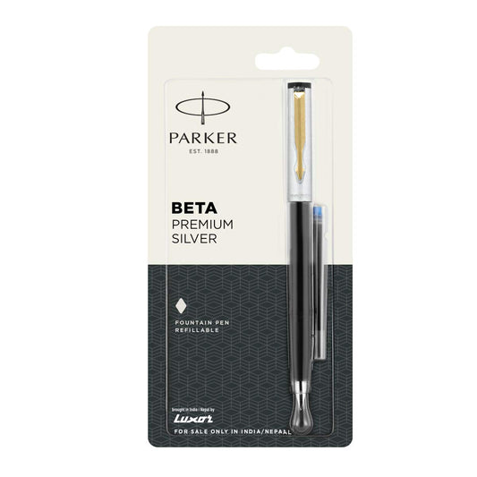 Parker Beta Premium FP GT Fountain Pen With Ink Cart (Silver)