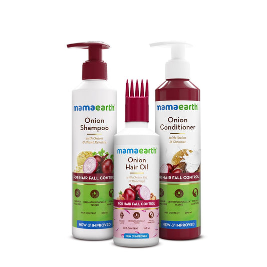 Mamaearth Anti Hair Fall Spa Range with Onion Hair Oil + Onion Shampoo + Onion Conditioner for Hair Fall Control