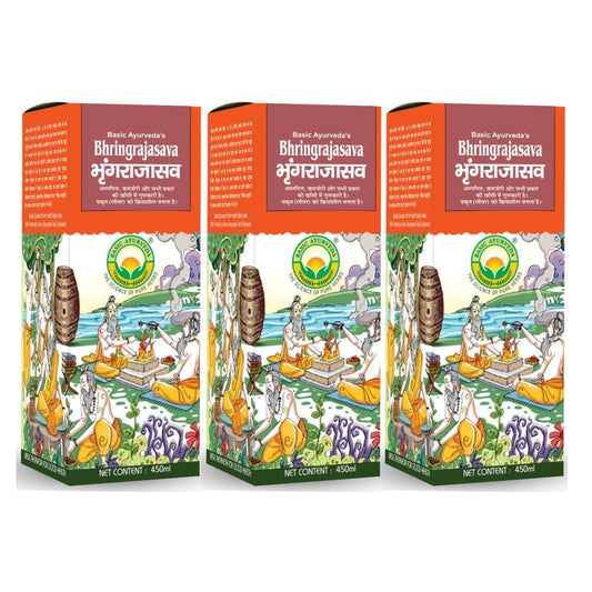 Basic Ayurveda Bhringrajasava , Natural & Pure Herbs | Ayurvedic Supplements Especially Related To Hair, Liver, Cough Health,450 ml (Pack Of 3)