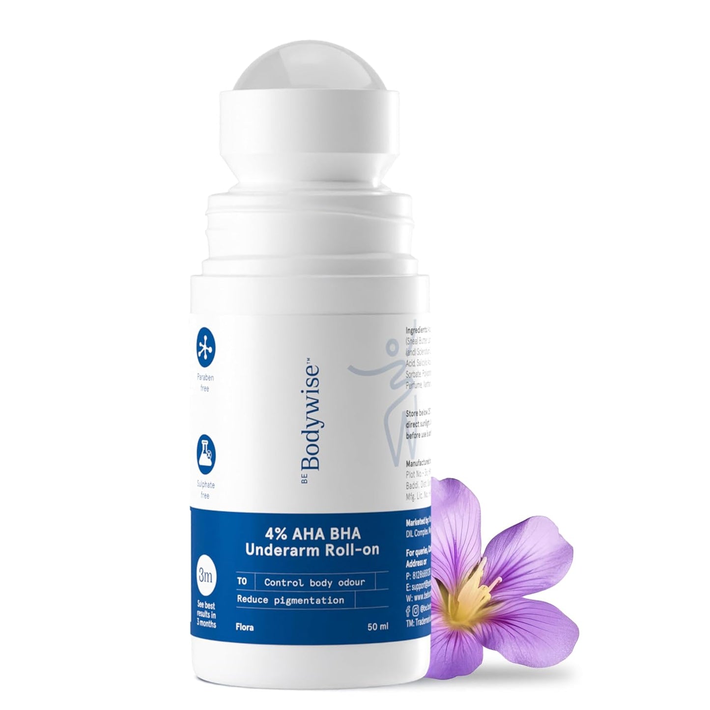 Be Bodywise 4% AHA BHA Underarm Roll On Deodorant | Watermelon Fragrance | With 1% Mandelic Acid, 2% Lactic Acid & Alpha Arbutin , 50 ml