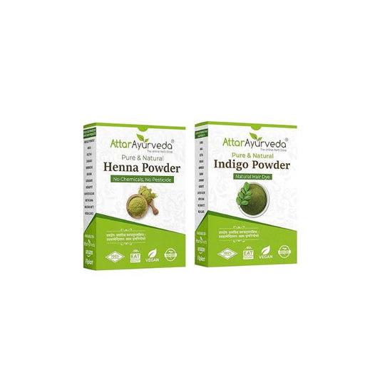 Attar Ayurveda Henna Leaves powder, Indigo leaves powder combo pack, 400 gm, Pack of 2