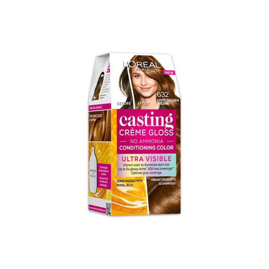 L’Oréal Paris Casting Creme Gloss Ultra Visible Hair Color With No Ammonia, Light Golden Brown 632, 100g + 60ml