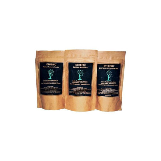 Etheric Sandal, Kasturi, Turmeric, Multani Mitti Combo Pack for Glowing Skin