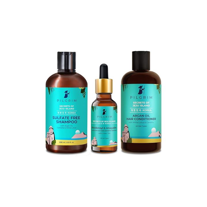 Pilgrim Korean Advanced Hair Growth Regime | Redensyl 3% & Anagain 4% Hair Serum 50ml,Sulphate-Free Shampoo 200ml & Hair Conditioner 200ml