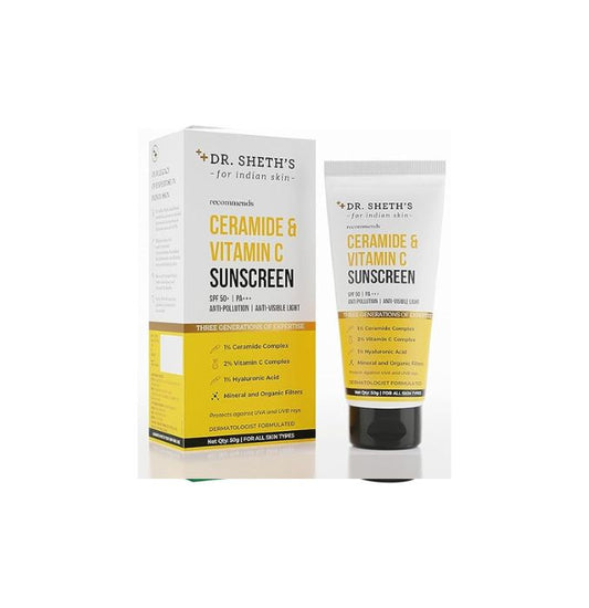 Dr. Sheth's Sunscreen SPF 50 Cream with Ceramide & Vitamin C - 50 gm