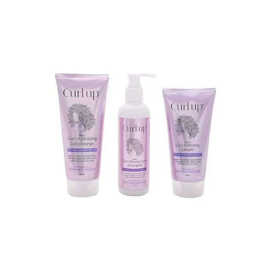 Curl Up Curl Care Bundle with Curly Hair Shampoo, Conditioner and Leave in Curl Defining Cream(Combo of 3)