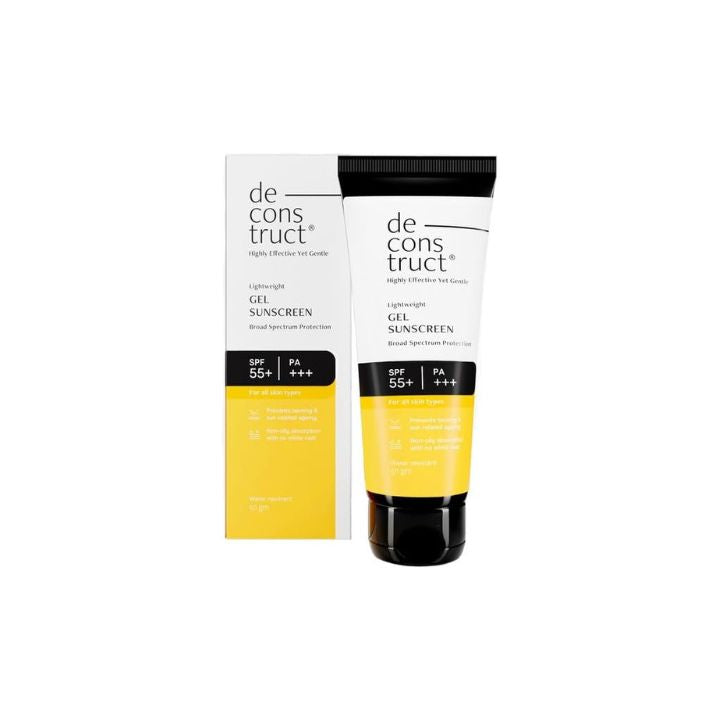 Deconstruct Lightweight Gel Sunscreen| SPF 55+ and PA+++ - No White Cast for Men & Women, 50gm
