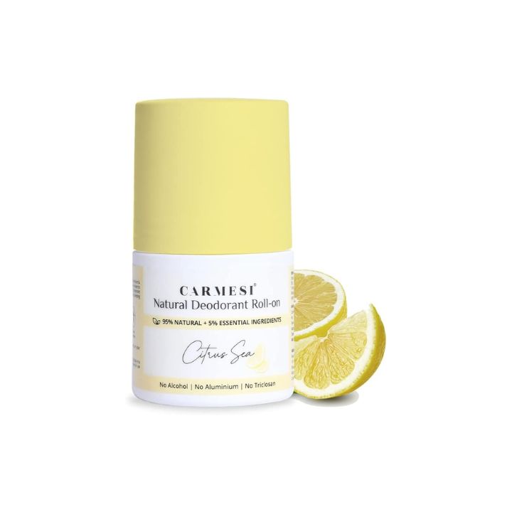 Carmesi Natural Deodorant Roll-on for Women | 95% Natural + 5% Essential Ingredients | For Fresh Underarms All Day | No Aluminium | No Triclosan | Citrus Sea | 50 ml