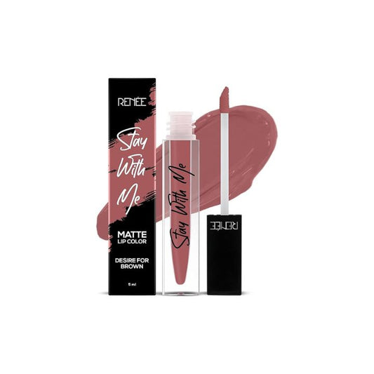 Renee Stay With Me Non Transfer Matte Liquid Lip Color 5ml (Desire For Brown) - Kiss Proof | Smudge Proof | Waterproof | Long Lasting Liquid Lipstick