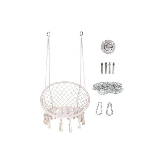 Hammock Chair Macrame Swing, Hanging Cotton Rope Macrame Hammock Swing Chair for Indoor, Outdoor Home,Max Weight: 260 Pounds (Beige)