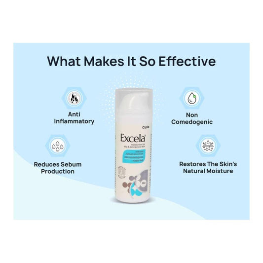 Cipla Excela Moisturiser, Oily & Acne Prone Skin | Reduces Sebum Secretion, 50gm
