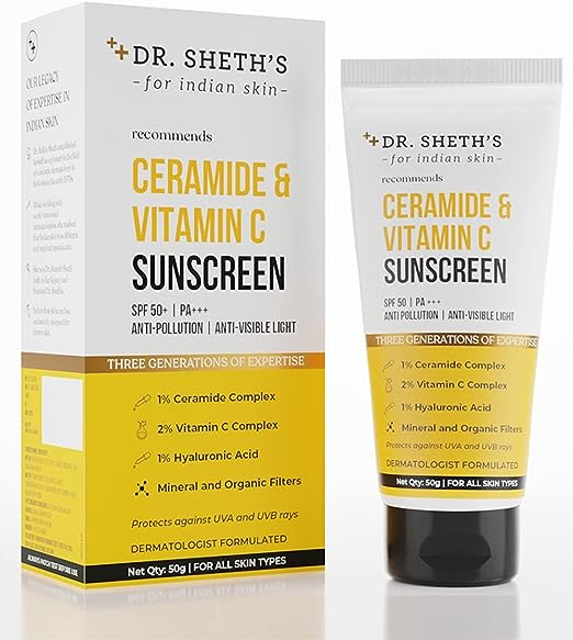 Dr. Sheth's Sunscreen SPF 50 Cream with Ceramide & Vitamin C - 50 gm