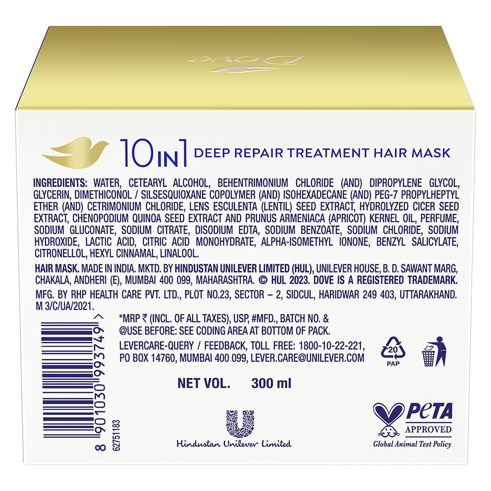 Dove 10 In 1 Deep Repair Treatment Hair Mask, 300 ml | Floral