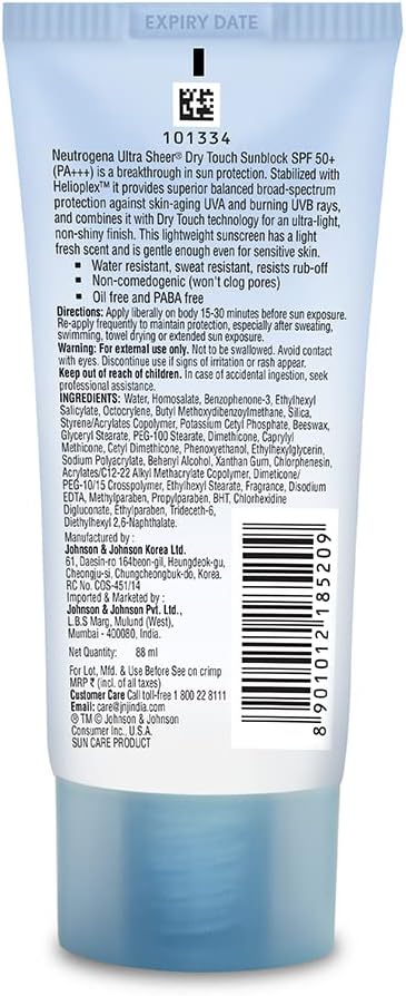 Neutrogena Ultra Sheer Dry Touch Sunblock SPF 50+ Sunscreen, White,80 gm
